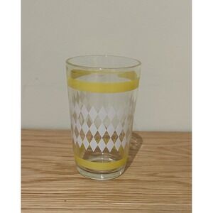 Vtg 1950s SWANKY SWIG Juice Glass Yellow Stripe White Diamonds Harlequin Pattern